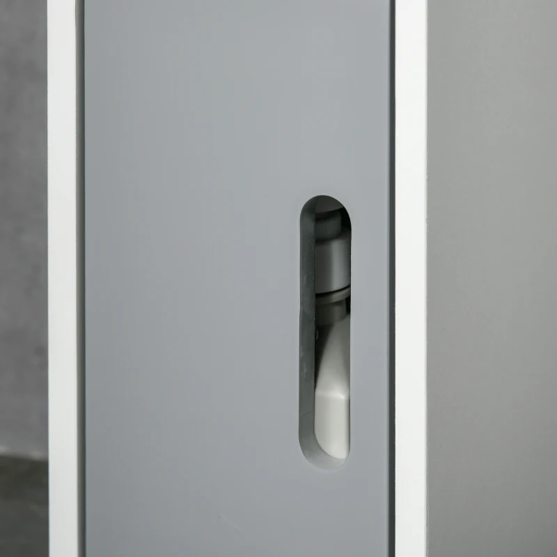 kleankin Freestanding Tall Bathroom Cabinet, Narrow Bathroom Storage Cabinet with Shelves and Cupboards, Grey and White