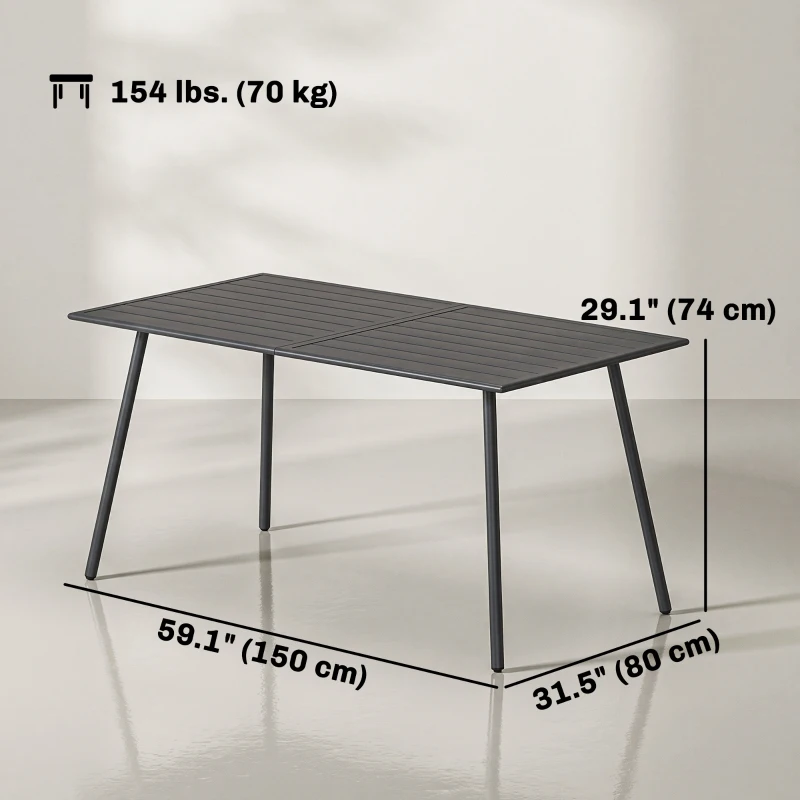 Outsunny Rectangle Patio Dining Table for 6 Person, Metal Steel Slat Outdoor Table, for Lawn, Garden, 59" x 31.5" x 29", Grey
