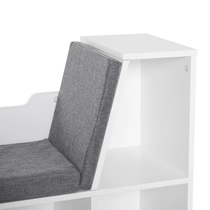 HOMCOM 6-Cubby Bookcase with Seat Cushion, Cube Storage Shelf with Reading Nook for Home Office, Study, Grey