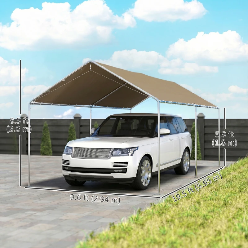 Outsunny 10' x 20' Carport Heavy Duty Galvanized Car Canopy with Included Anchor Kit, 3 Reinforced Steel Cables, Khaki