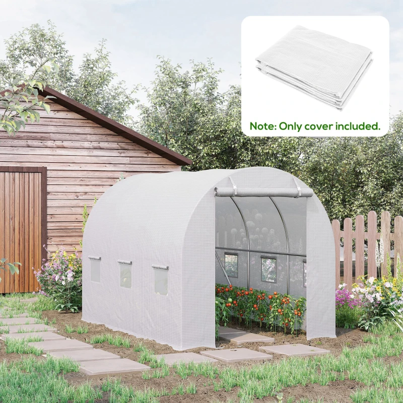 Outsunny 9.8' x 6.6' x 6.6' Plastic Greenhouse Cover Replacement, Heavy Duty Waterproof Tarp for Hoop House, Sheeting with 6 Windows, Door & Reinforcement Grid, White(m-10)