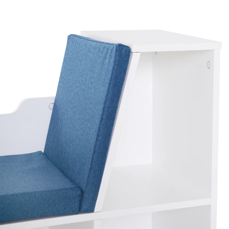 HOMCOM 6-Cubby Bookcase with Seat Cushion, Cube Storage Shelf with Reading Nook for Home Office, Study, Blue