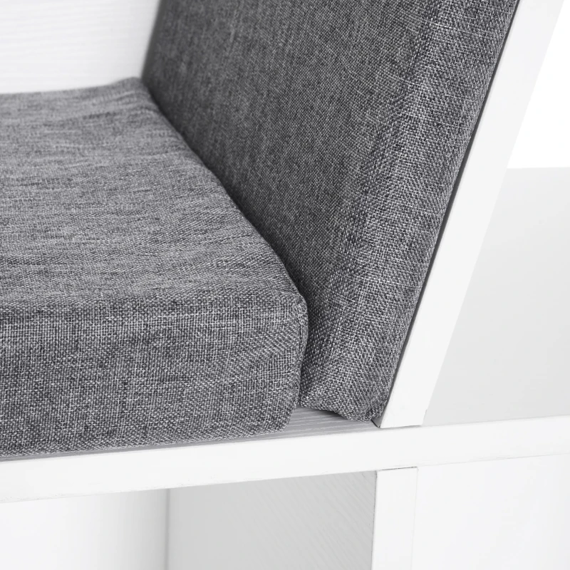 HOMCOM 6-Cubby Bookcase with Seat Cushion, Cube Storage Shelf with Reading Nook for Home Office, Study, Grey