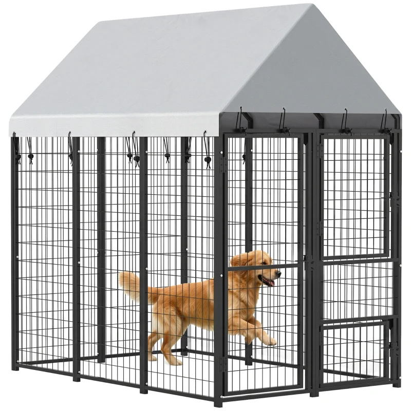 PawHut Large Dog Kennel Outdoor with Roof, 3 Doors, Expandable Heavy Duty Dog Kennel Dog Run for All Breed Sizes, 6' x 4' x 6'