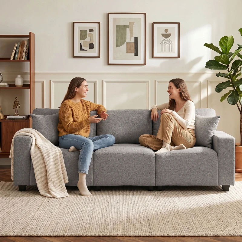 HOMCOM 3 Seater Sofa with Storage Pockets, Modern Upholstered Couch with Pocket Springs, Grey