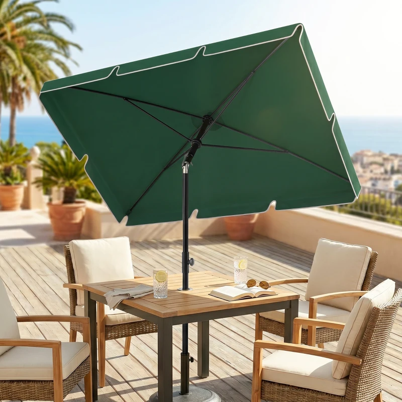 Outsunny 6.5x4ft Rectangle Patio Umbrella Aluminum Tilt Adjustable Garden Parasol Sun Shade Outdoor Canopy Green