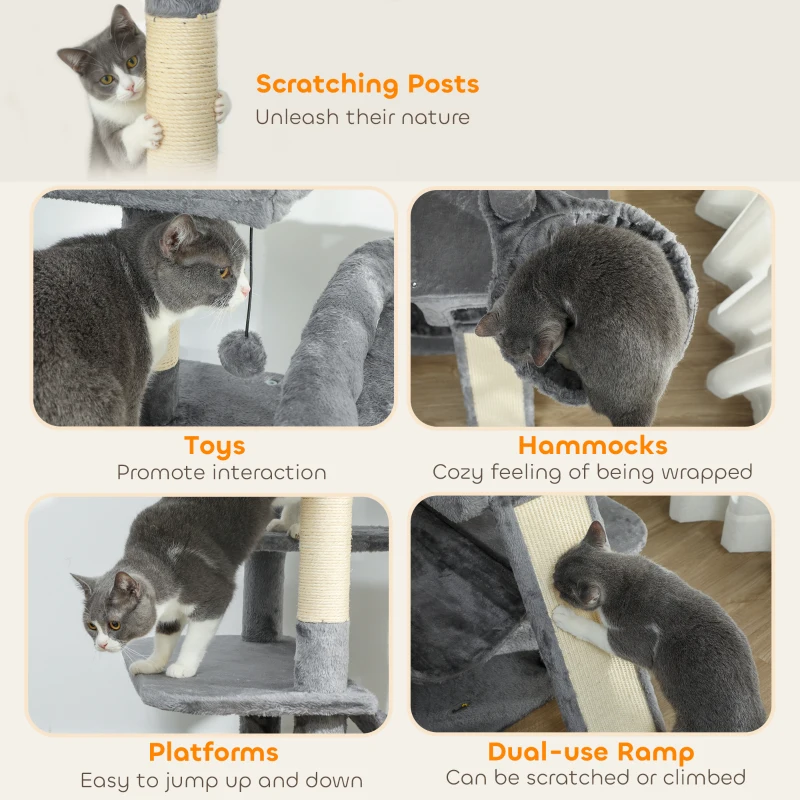 PawHut 69" Cat Tree, Multi-Level Cat Tower with 2 Condos and 3 Hammocks, 8 Scratching Posts, for Multiple Cats, Dark Gray