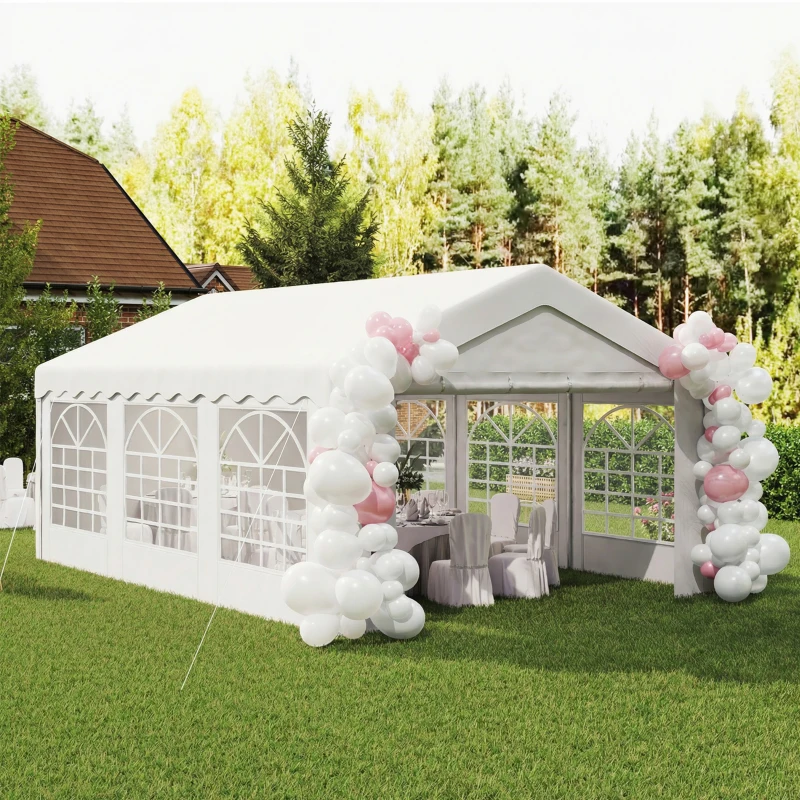Outsunny 20'x13' Heavy Duty Event Tent Gazebo Portable Sun Shelter with Sidewalls White