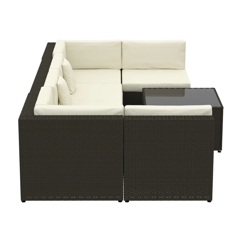 Outsunny 7 Piece Patio Furniture Set, All Weather PE Rattan Outdoor Furniture Conversation Sets with Glass Top Coffee Table