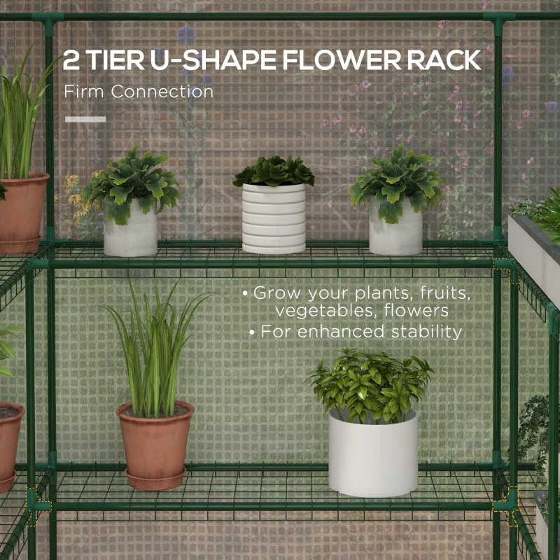 Outsunny Portable Greenhouse, Walk-In Small Outdoor Green House with 2 Tier U-Shaped Flower Rack Shelves, 4.6' x 4.7', White