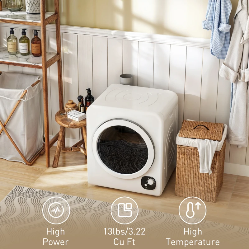 HOMCOM Compact Laundry Dryer, 1300W Portable Clothes Dryer with 4 Drying Modes, Stainless Steel Tub, White