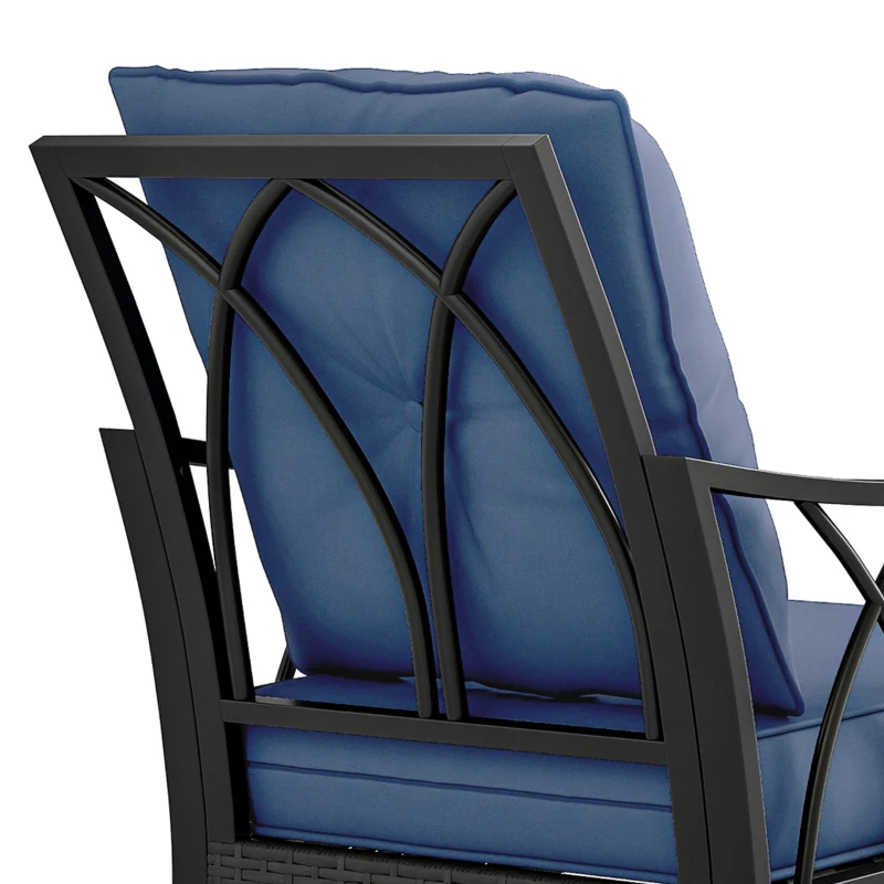 Outsunny Outdoor Wicker Rocking Chair with Padded Cushions, Aluminum Furniture, Rattan Porch Rocker Chair w/ Armrest, Navy Blue