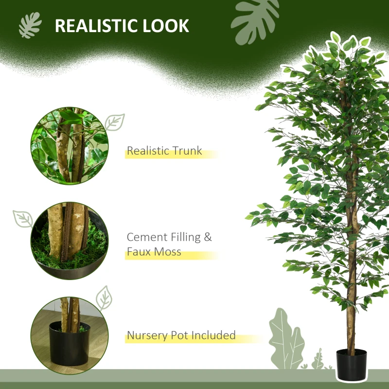 HOMCOM 6ft Artificial Trees Ficus, Indoor Fake Plant with Pot, for Home Decor