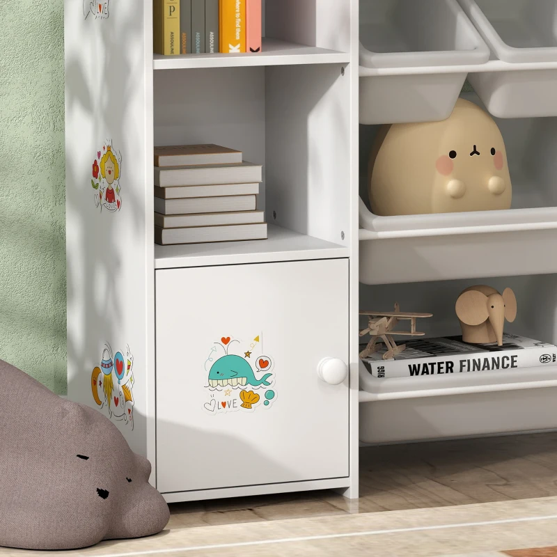 Qaba Kids Toy Organizers and Storage with 8 Removable Storage Bins and Bookshelf, White