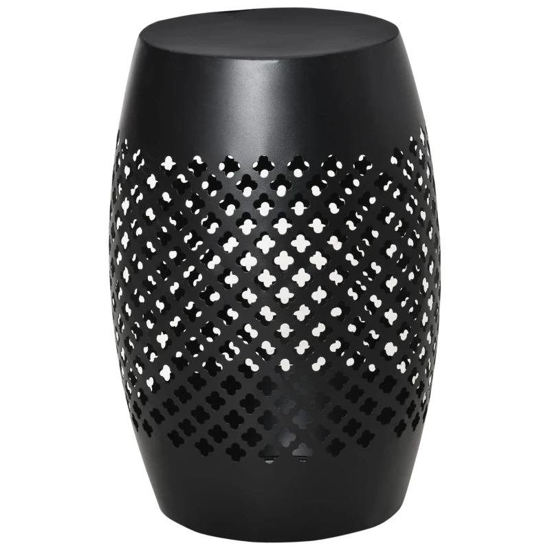 Outsunny 12" Steel Patio End Table, Round Hollow Drum Side Table, Accent Table for Indoor and Outdoor, Black