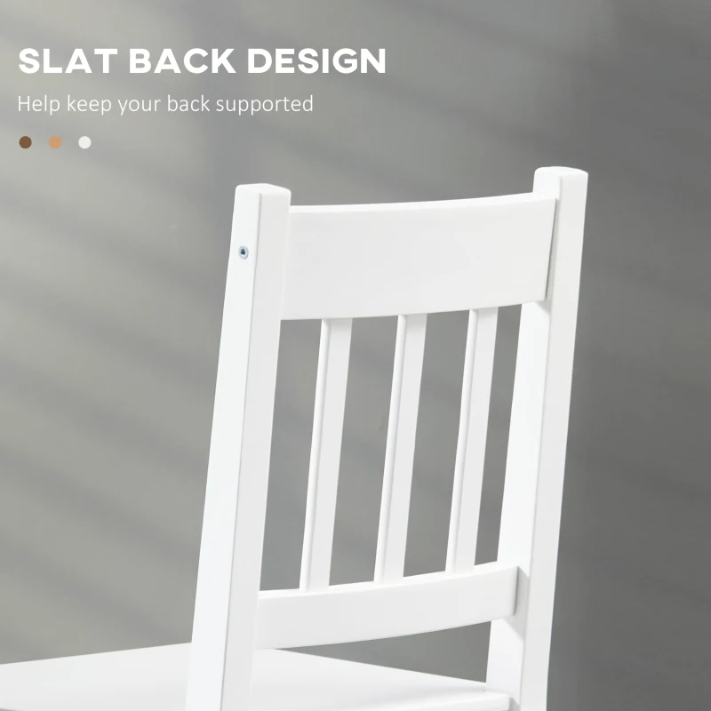HOMCOM Dining Chairs Set of 2, Kitchen Chair with Slat Back, Pine Wood Structure for Living Room and Dining Room, White