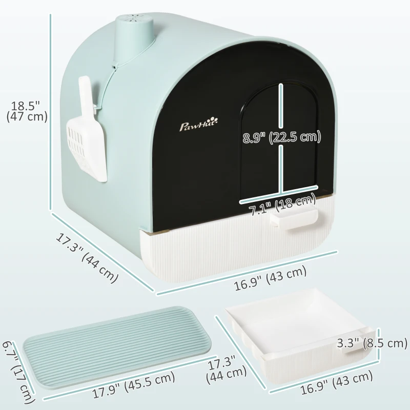 PawHut Cat Litter Box with Lid, Removable Tray, Scoop, Filter, Green
