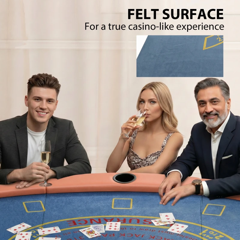 Soozier Poker Table Foldable, 72" Portable Casino Blackjack Table for 8 Players with Felt Surface, Cup Holders, Blue