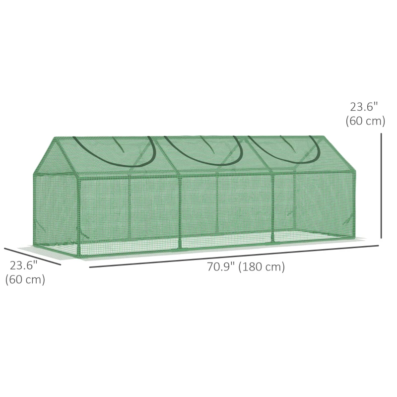 Outsunny Portable Mini Tunnel Greenhouse Garden Planting Warm House with 3 Windows, 71" x 24" x 24", Green
