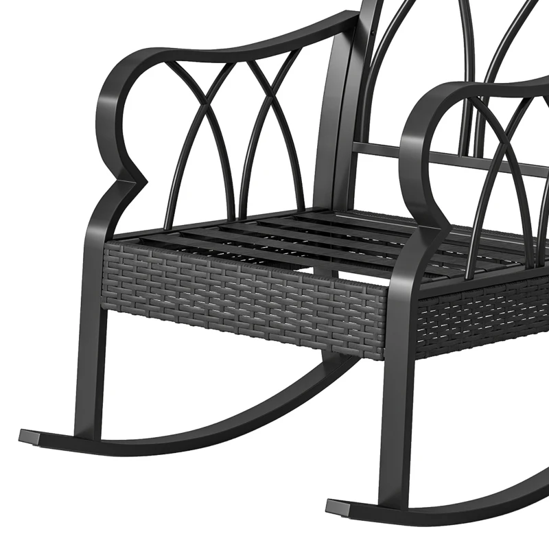 Outsunny Outdoor Wicker Rocking Chair with Padded Cushions, Aluminum Furniture, Rattan Porch Rocker Chair w/ Armrest, Navy Blue