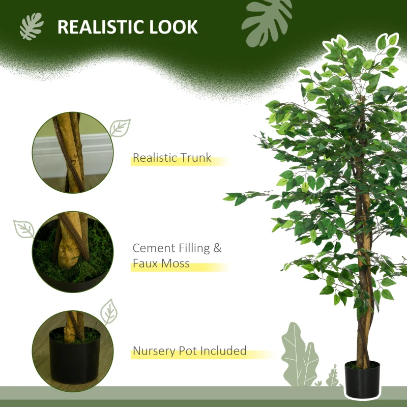 HOMCOM 5ft Artificial Tree Ficus, Indoor Fake Plant with Pot, for Home Decor