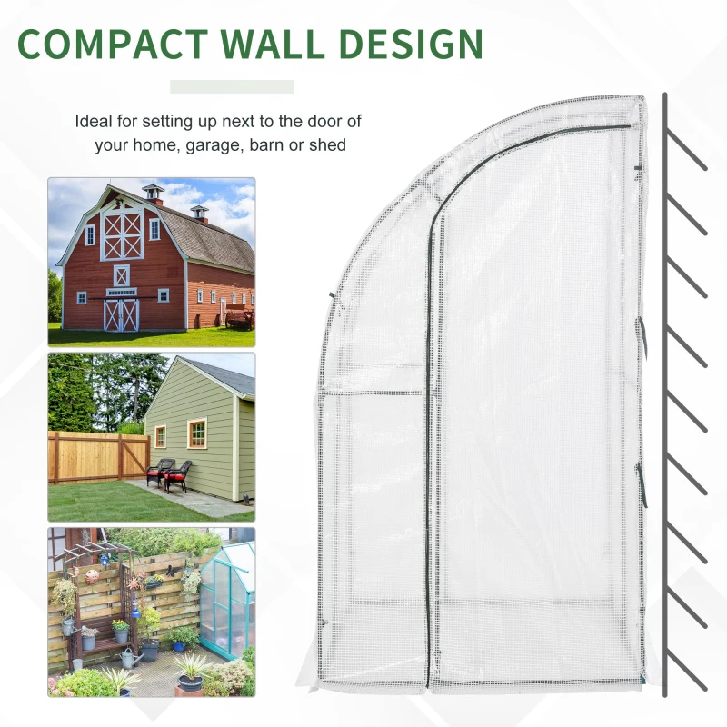 Outsunny 5' x 4' x 7' Outdoor Lean-to Walk-in Garden Greenhouse with Roll-Up Door Hot House for Plants Herbs Vegetables, White