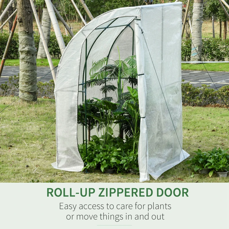 Outsunny 5' x 4' x 7' Outdoor Lean-to Walk-in Garden Greenhouse with Roll-Up Door Hot House for Plants Herbs Vegetables, White