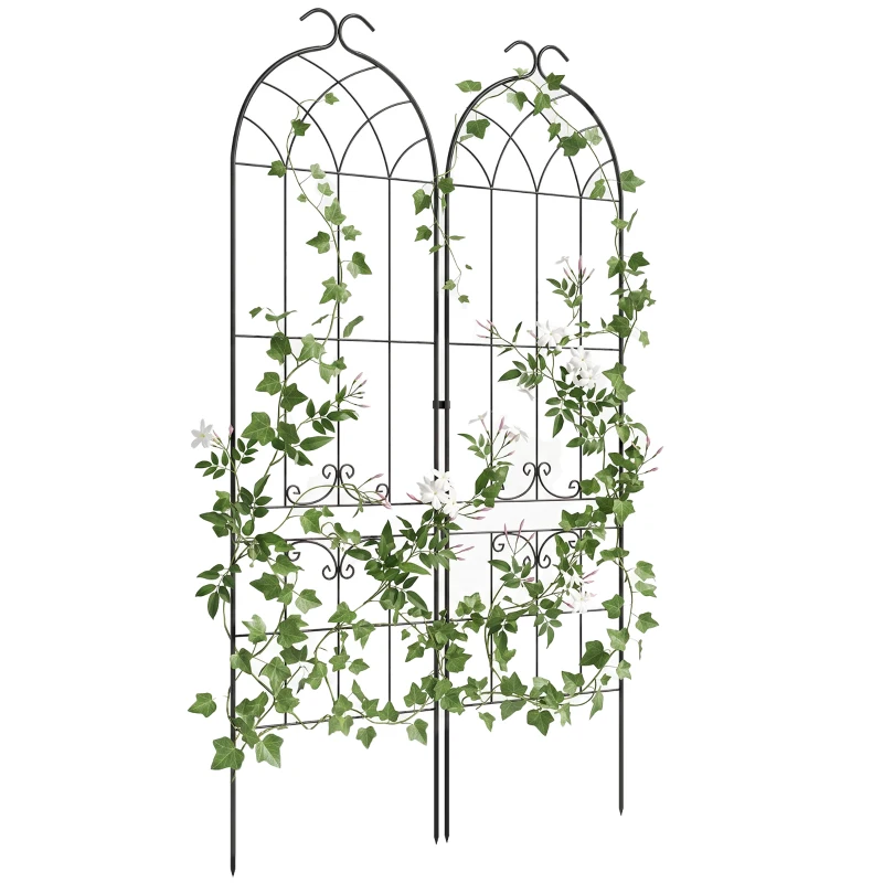 Outsunny 2 Pcs Garden Trellis for Climbing Plants, Outdoor Metal Trellis Plant Support Trellises for Patio, Lawn, Backyard