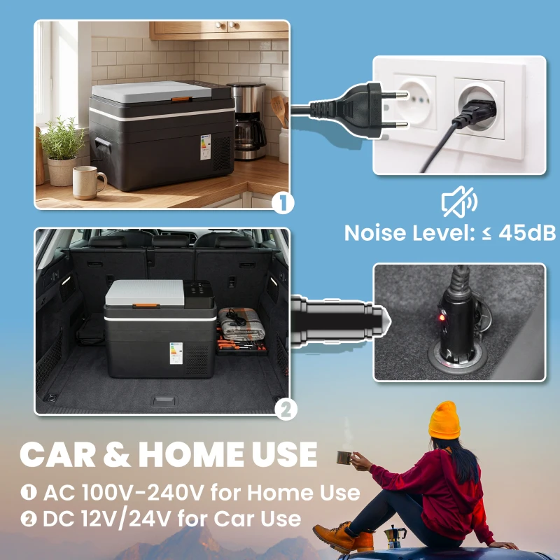 Outsunny 12 Volt Car Refrigerator, 32QT Car Fridge with App Control, 12/24V DC and 100-240V AC, Black