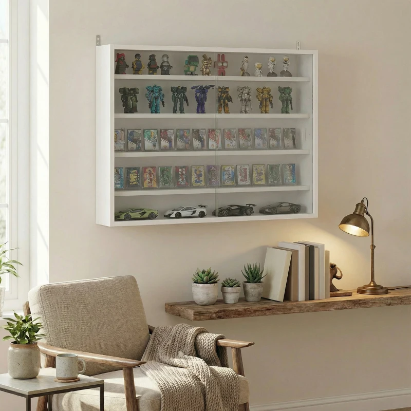 HOMCOM 5-storey Display Cabinet, Shot Glass Display Case, Glass Curio Cabinet with 2 Glass Doors and 4 Adjustable Shelves, White