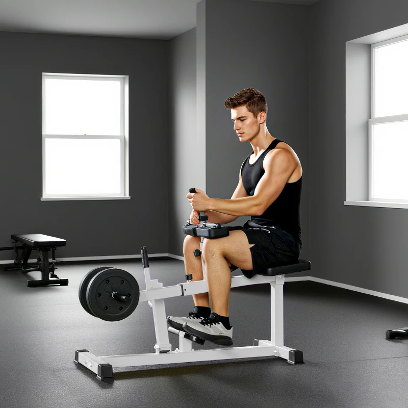 Soozier Adjustable Steel Seated Calf Raise Exercise Strength Training Gym Equipment, White
