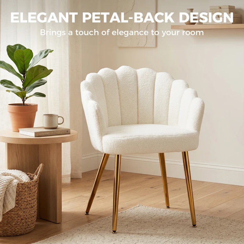 HOMCOM Accent Chair Petal-Back Design Modern Living Room Chair with Metal Legs Cream