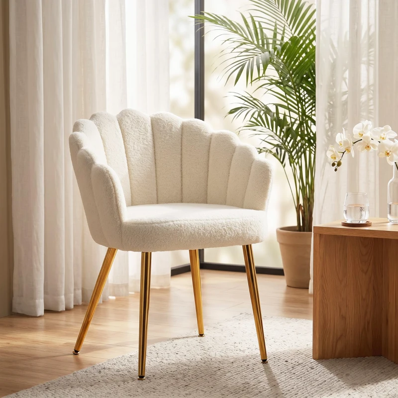 HOMCOM Accent Chair Petal-Back Design Modern Living Room Chair with Metal Legs Cream