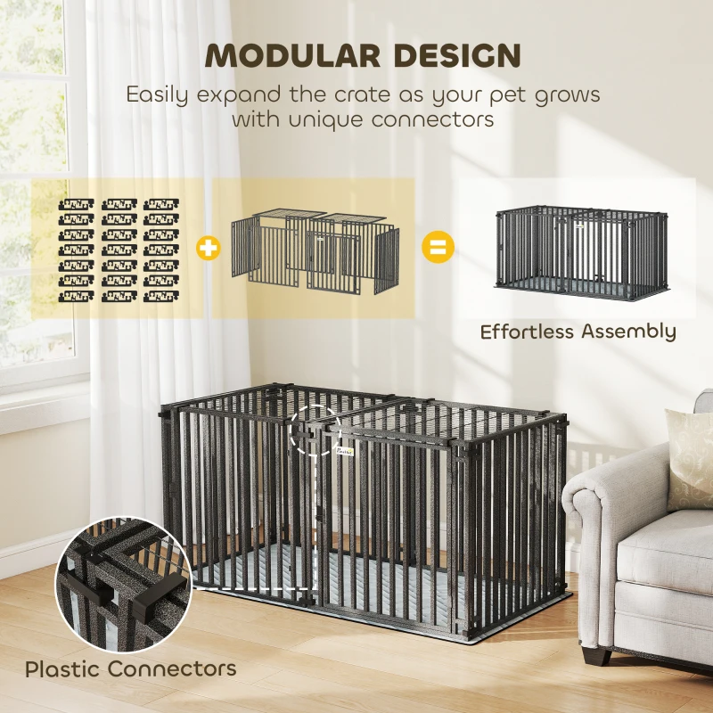 PawHut 55 Inch Heavy Duty Dog Crate, Extra Large Metal Dog Cage Kennel with Mat for Large Breeds, Modular Puppy Playpen