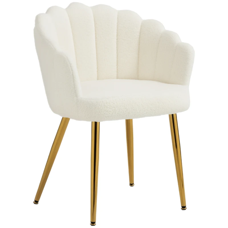 HOMCOM Accent Chair Petal-Back Design Modern Living Room Chair with Metal Legs Cream