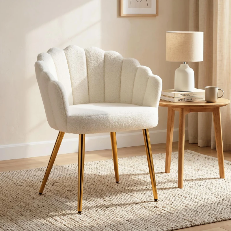 HOMCOM Accent Chair Petal-Back Design Modern Living Room Chair with Metal Legs Cream