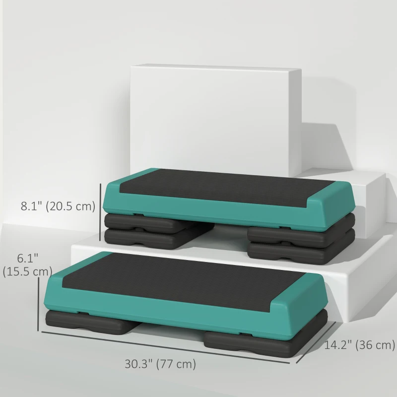 Soozier Adjustable Exercise Step Platform, 3-Level with Risers 4", 6", 8" Aerobic Stepper, 550lbs Weight Capacity, Green