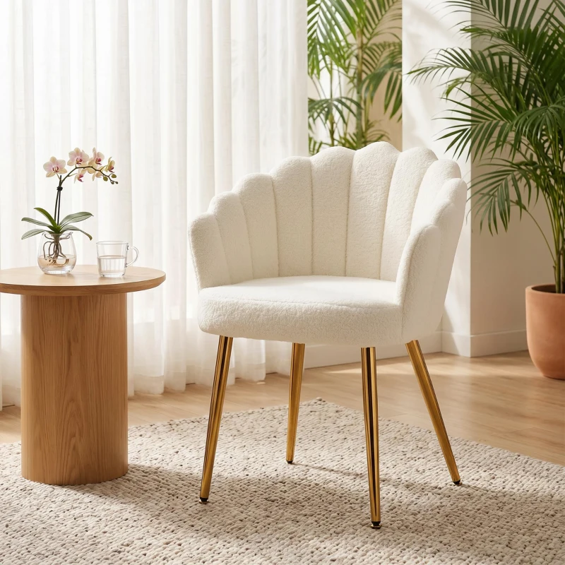 HOMCOM Accent Chair Petal-Back Design Modern Living Room Chair with Metal Legs Cream