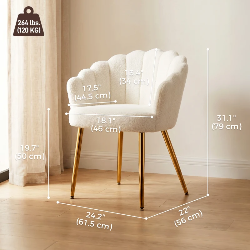 HOMCOM Accent Chair Petal-Back Design Modern Living Room Chair with Metal Legs Cream