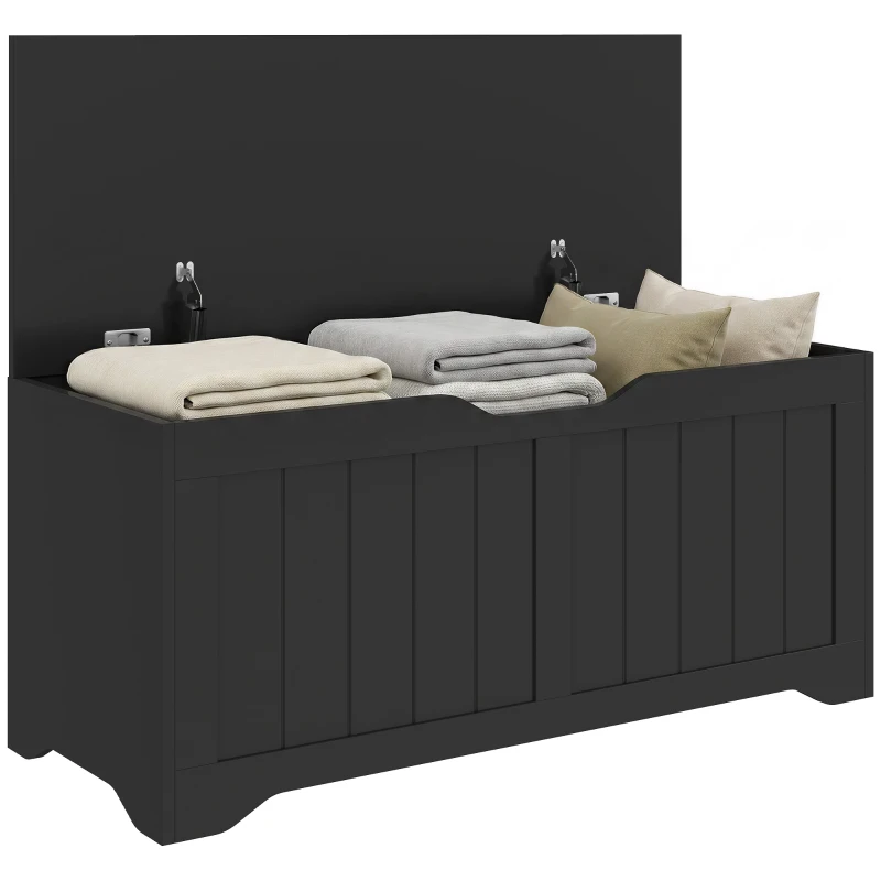 HOMCOM Storage Bench with Lift Top Storage Chest with Safety Hinges for Entryway, Living Room, Black