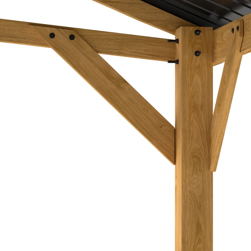 Outsunny 13' x 11' Hardtop Gazebo Canopy with Galvanised Metal Roof, Fir Wood Frame and Central Hook for Patio, Black Gray