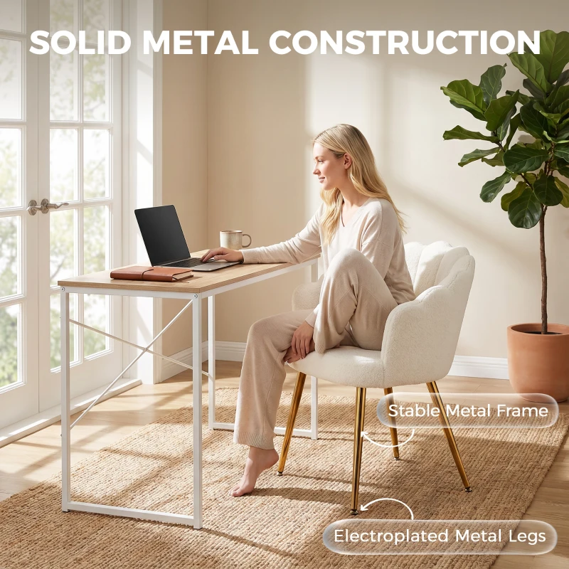 HOMCOM Accent Chair Petal-Back Design Modern Living Room Chair with Metal Legs Cream