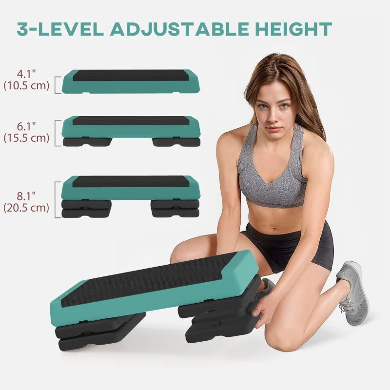 Soozier Adjustable Exercise Step Platform, 3-Level with Risers 4", 6", 8" Aerobic Stepper, 550lbs Weight Capacity, Green