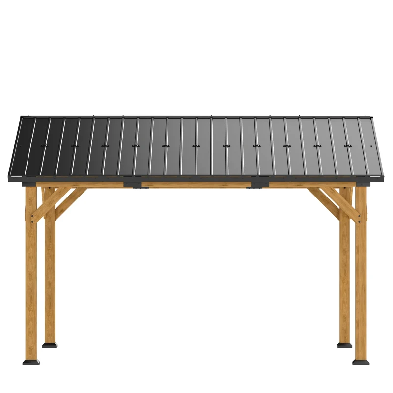 Outsunny 13' x 11' Hardtop Gazebo Canopy with Galvanised Metal Roof, Fir Wood Frame and Central Hook for Patio, Black Gray