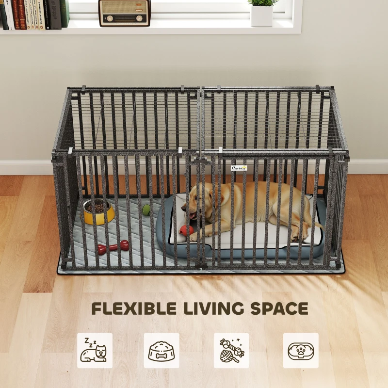 PawHut 55 Inch Heavy Duty Dog Crate, Extra Large Metal Dog Cage Kennel with Mat for Large Breeds, Modular Puppy Playpen