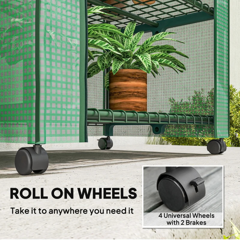 Outsunny Portable Greenhouse, Outdoor Hot House Plant Flower Greenhouse with 4 Tier Shelves, PE Cover, Green