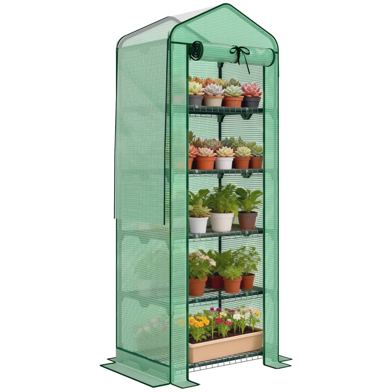 Outsunny Mini Greenhouse with Screen Roof, Portable Small Greenhouse with Roll-Up Zipper Door, 27.6" x 19.7" x 75.6", Green