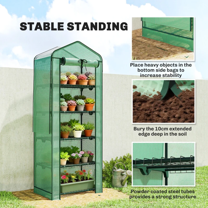 Outsunny Mini Greenhouse with Screen Roof, Portable Small Greenhouse with Roll-Up Zipper Door, 27.6" x 19.7" x 75.6", Green
