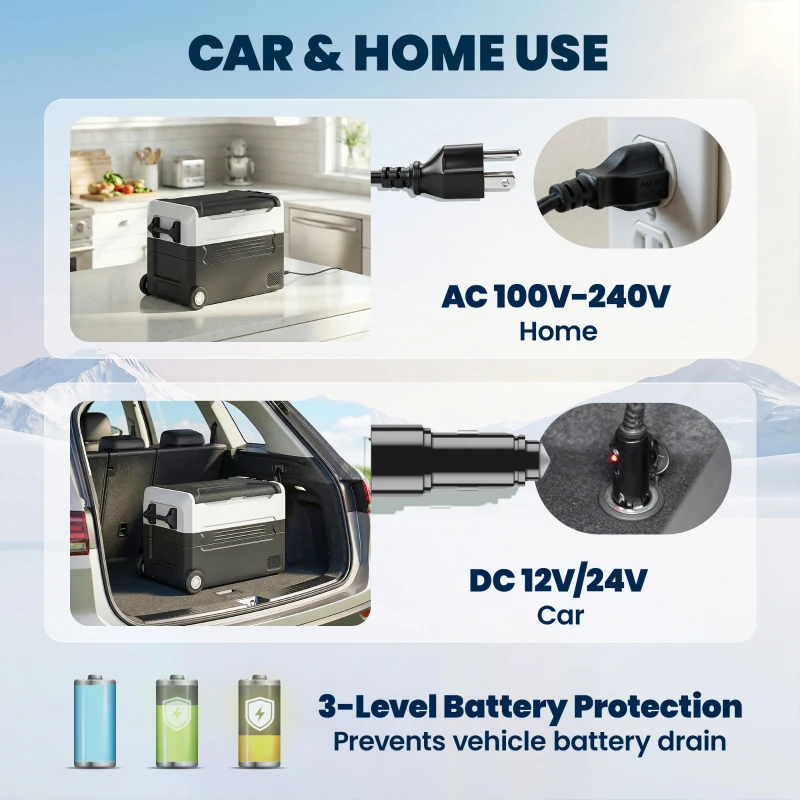 Outsunny 12 Volt Car Refrigerator, 42QT Car Fridge with App Control, 12/24V DC and 100-240V AC, Black