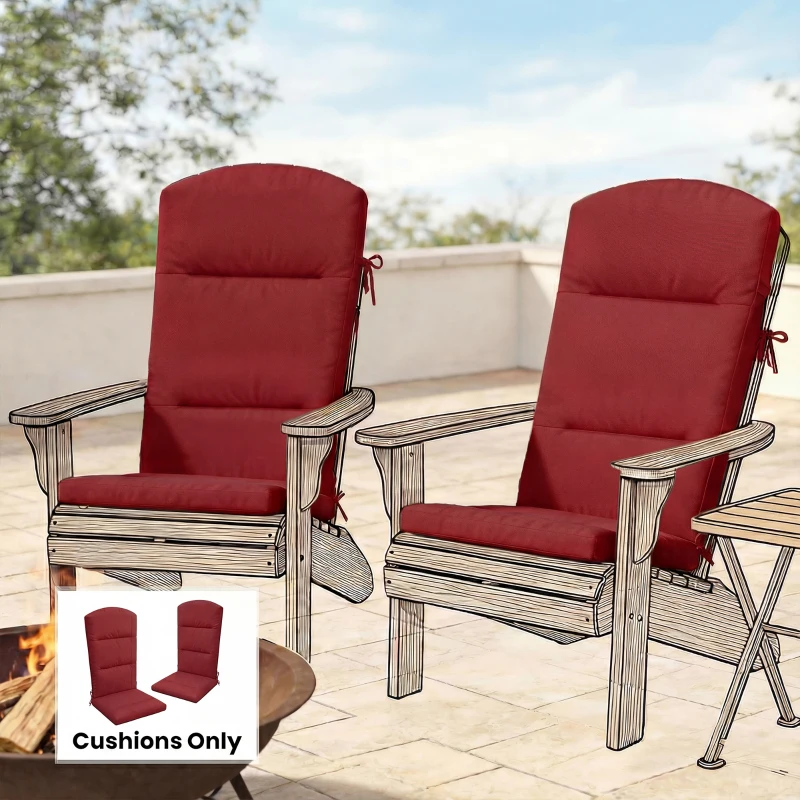 Outsunny Patio Chair Cushion for Adirondack Chairs Replacement Cushion with Back and Ties, Wine Red